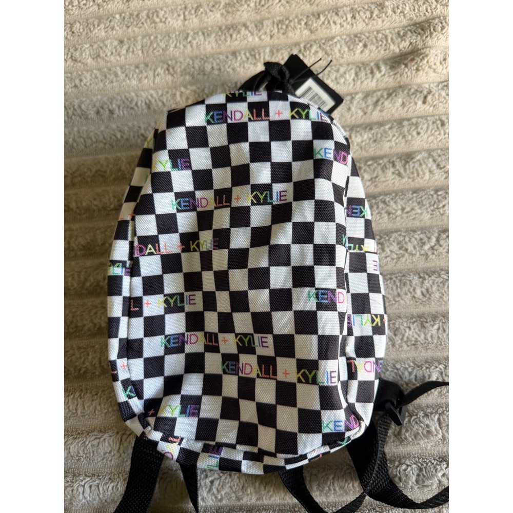 Kendall + Kylie Mini Backpack Checkerboard Rainbow Logo Black White‎ Small Bag